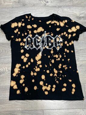 ACDC Bleach Splatter Graphic T Shirt Womens Size Small Band Tee Rock Grunge Blac